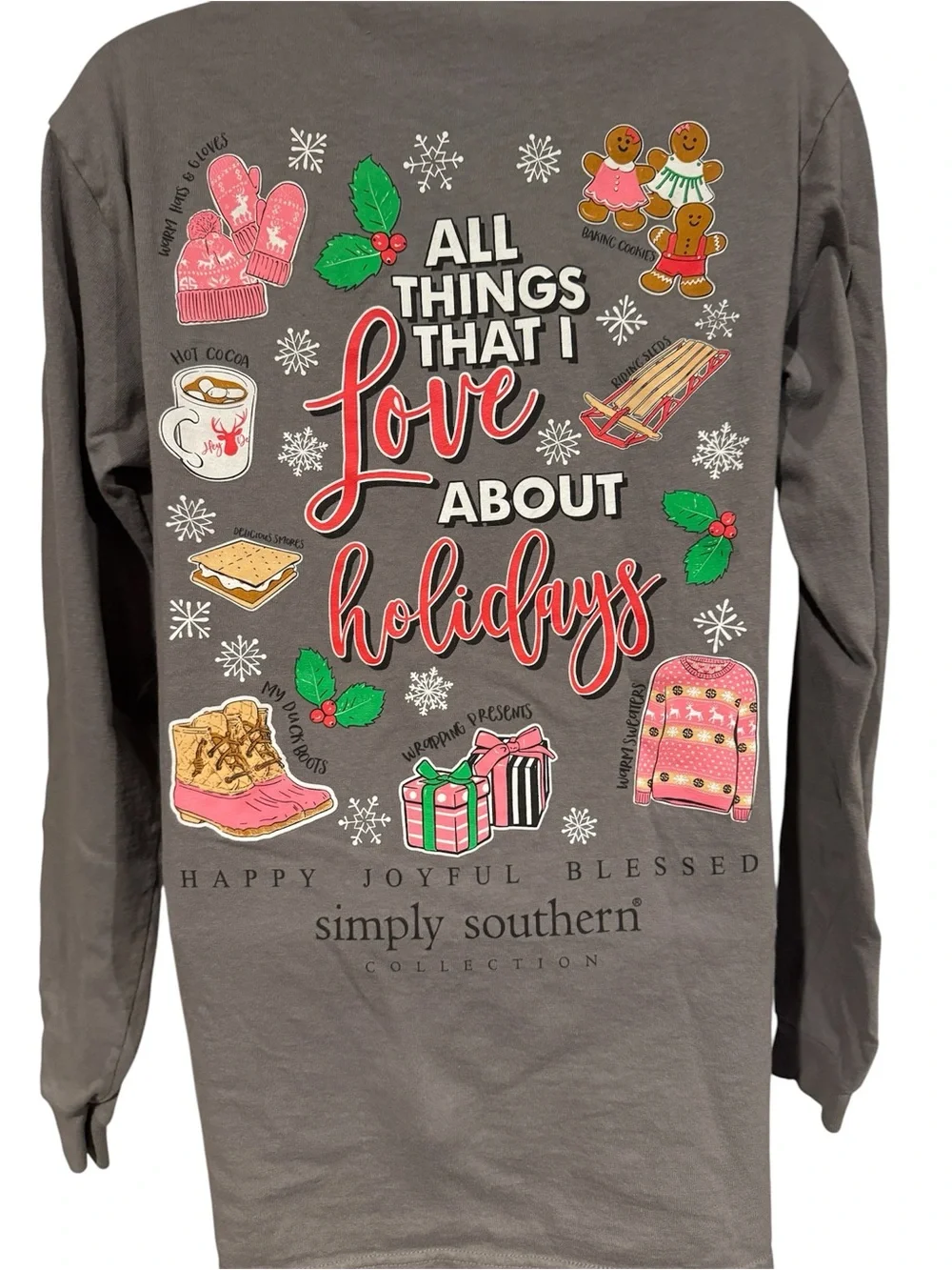 Simply Southern Women’s Long Sleeve Tee in Gray with Red Logo